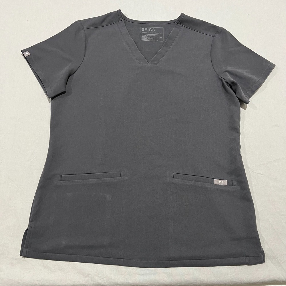 Figs Womens Dark Grey Technical Collection V-Neck Medical Scrub S Stretch